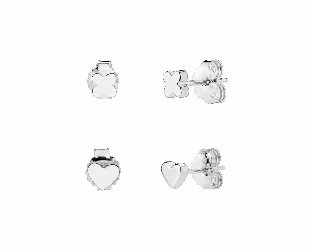 NEW GOLD & HONEY women's heart and x kiss stud earrings - set of 2 in silver